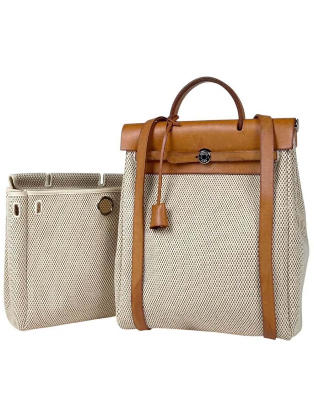 Hermes Herbag a Dos PM Backpack 2-Way Handbag Toile H Natural Brown